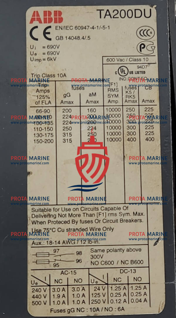 ABB TA200DU Thermal Overload Relay – Marine Ship Spares | 690V Trip Class 10A - Image 3